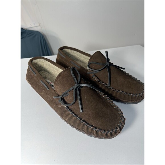 Minnetonka Mens Casey Slipper 12M Mens  4155 Chocolate Flat Slip On Moccasin - Picture 1 of 14